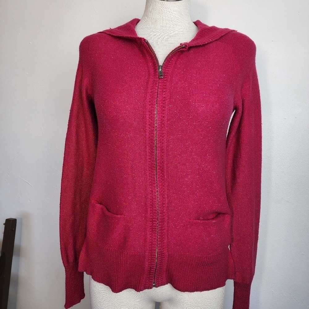 Caslon Cranberry Zip Front Pockets Women's Hoddie Size XS
